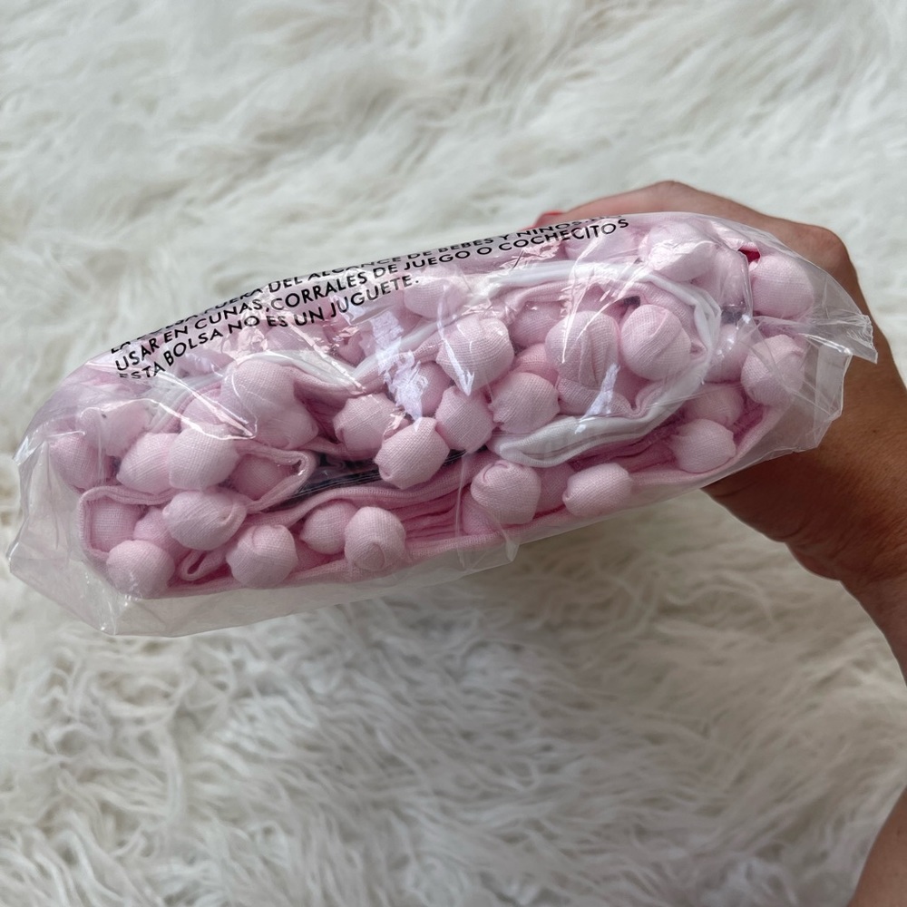Pottery Barn Kids Baby Organic Pink Pom Pom Crib Skirt - Picture 7 of 8